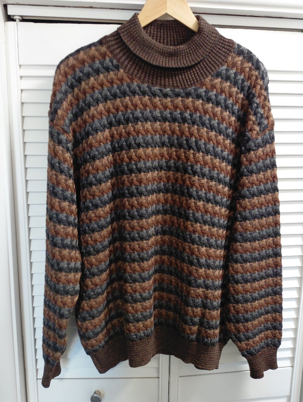 Tricots St Raphael Men's Merino Wool Brown & Gray Turtleneck Sweater